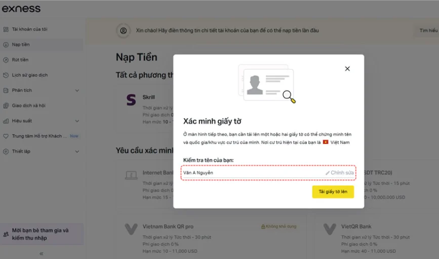Gửi giấy tờ tùy thân hợp lệ
