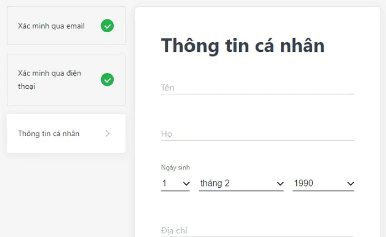Nhập thông tin cá nhân